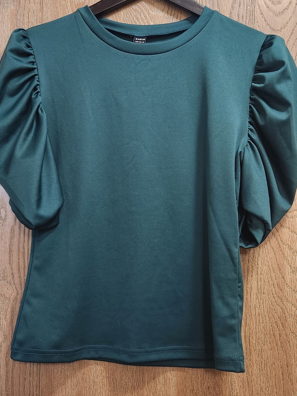SHEIN Puff Sleeve Crewneck Top in Deep Teal